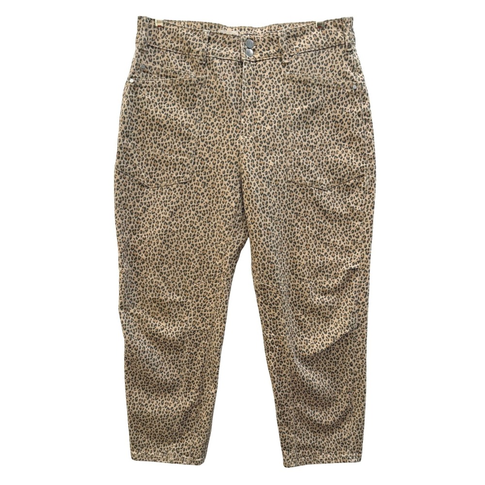 Pilcro The Wanderer Leopard Print High Rise Straight Leg Pants Tan Black Size 30